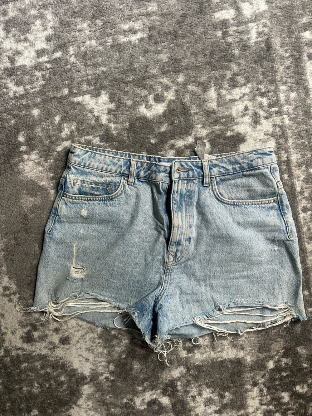 Zara Light Blue Distressed Denim Shorts
